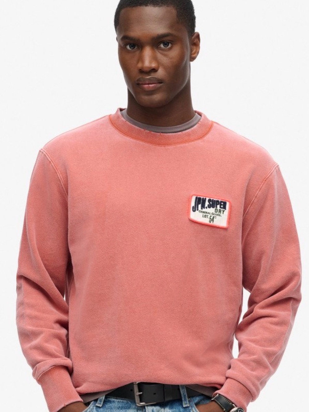 Super dry & Co. Mechanic Crew Neck Distressed Patch Sweatshirt Small cotton Mens
